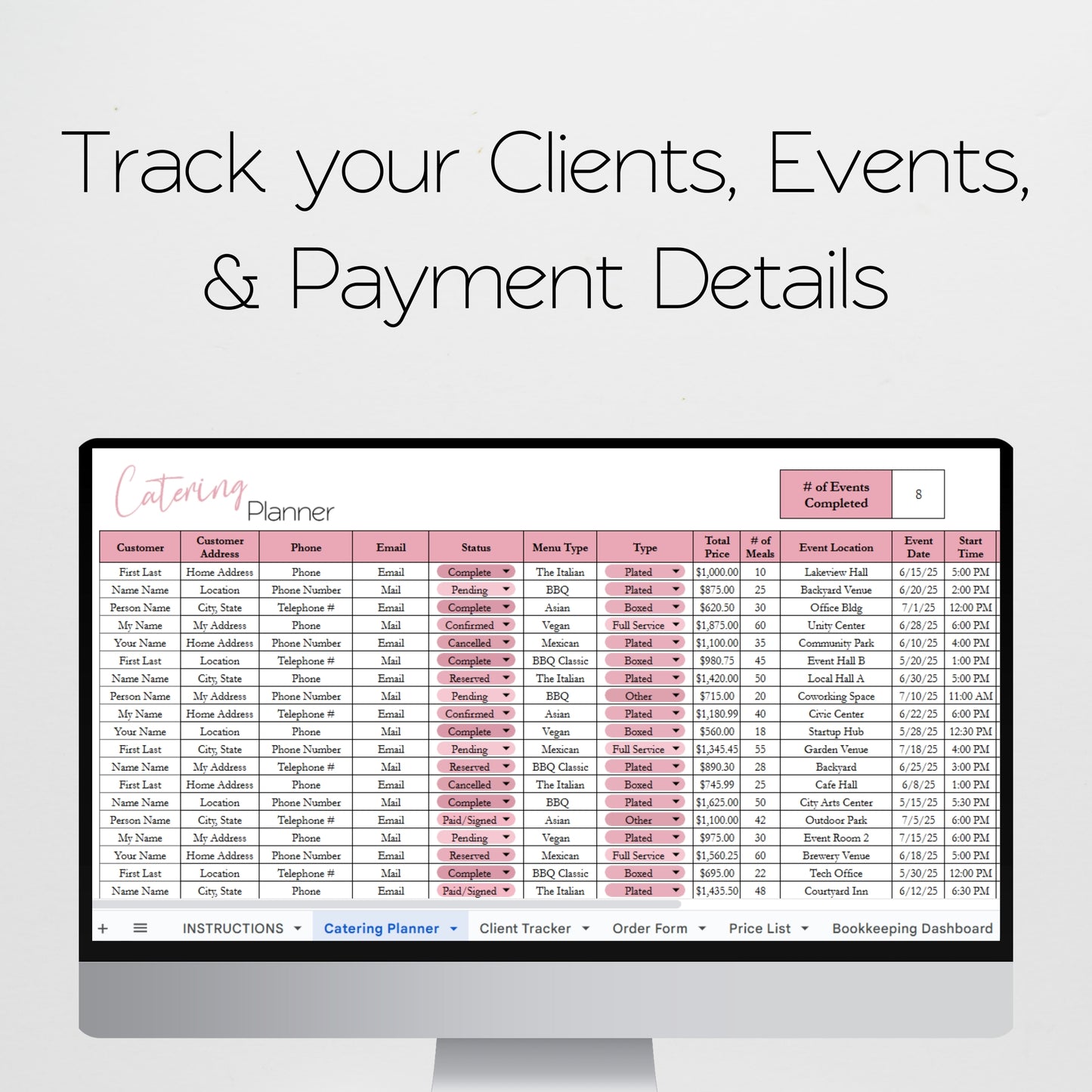 Catering Business Planner Template Bundle Google Sheet and Excel Spreadsheet