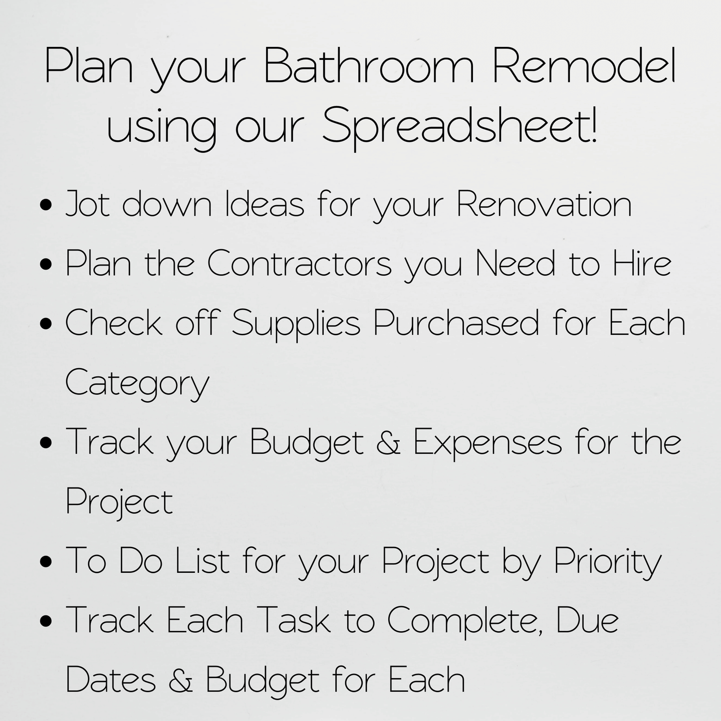 Bathroom Renovation Planner Google Sheet and Excel Spreadsheet Template