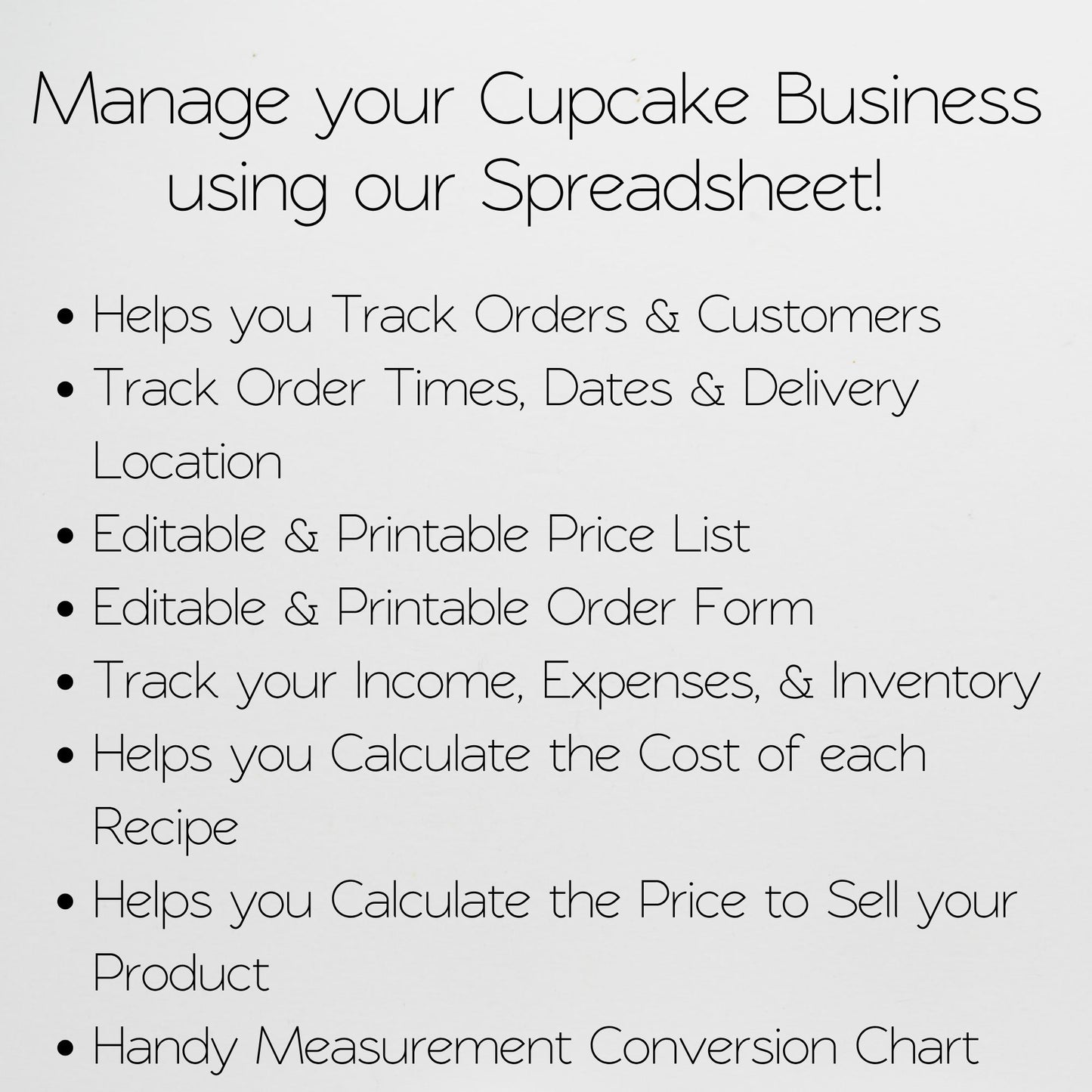 Cupcake Business Spreadsheet Template: Order Tracking, Pricing & Cost Calculator, Inventory Tracker for Google Sheets & Excel for Home Bakers