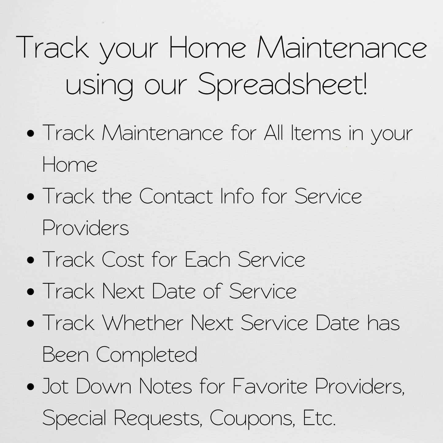 Home Maintenance Tracker Template for Google Sheets and Excel Spreadsheet