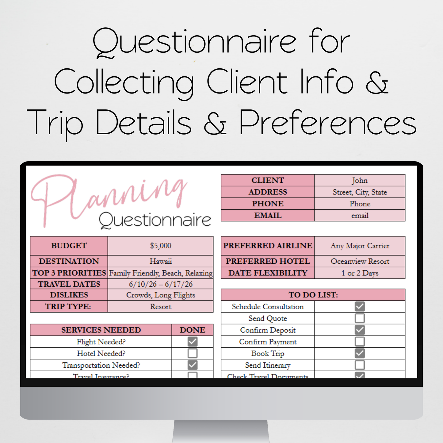 Travel Agent Planner Template Bundle Google Sheet and Excel Spreadsheet