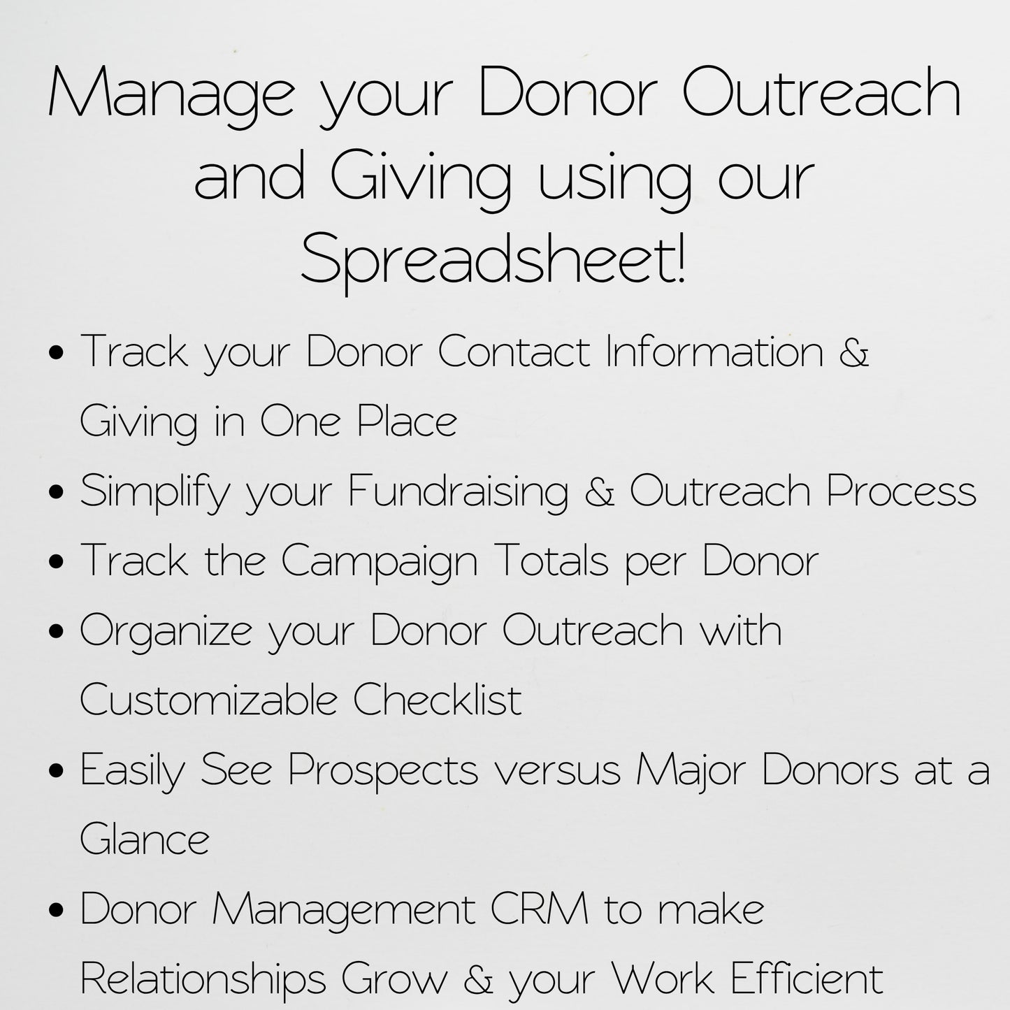 Donor Management Tracker - Stewardship, Engagement CRM & Donation Template for Google Sheets and Excel