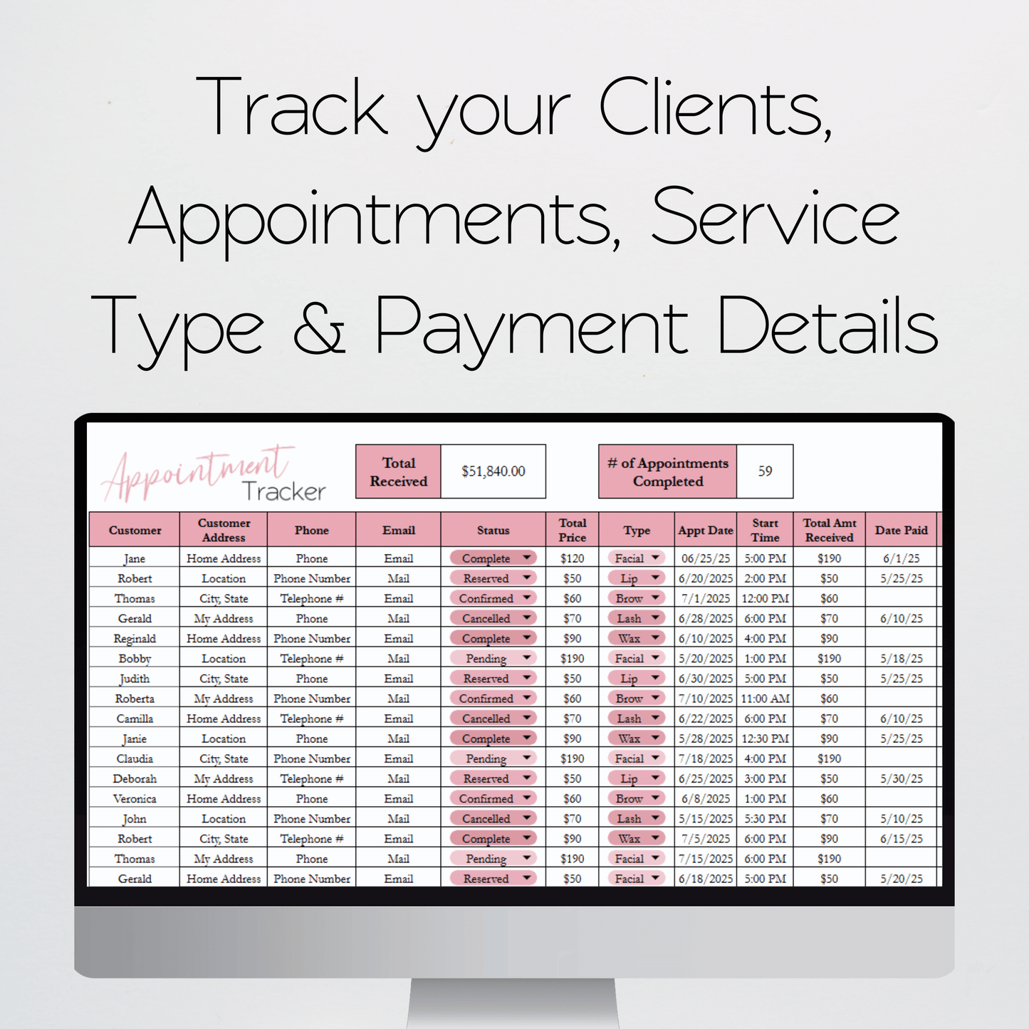 Esthetician Business Template Bundle Google Sheet and Excel Spreadsheet