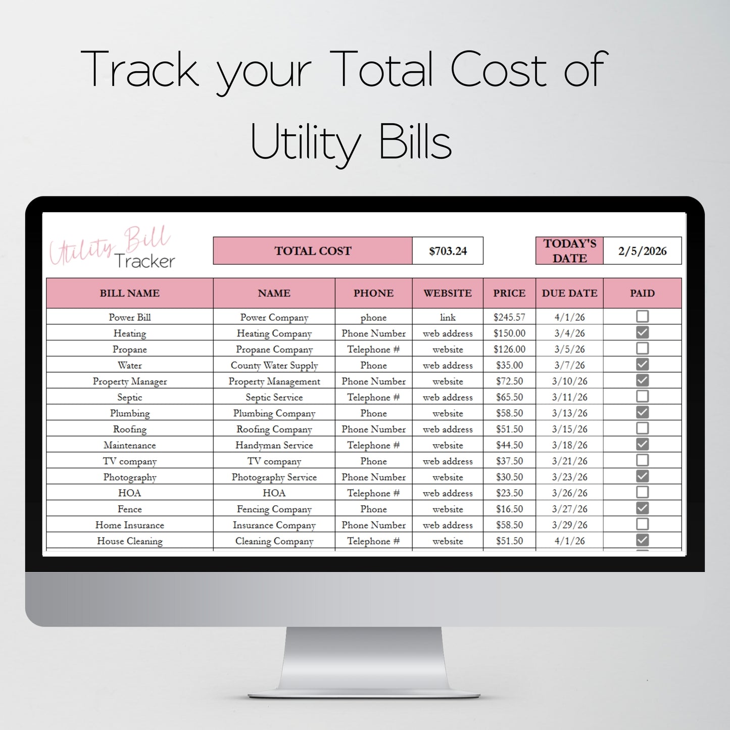 Utility Bill Tracker Template Google Sheets and Excel Spreadsheet