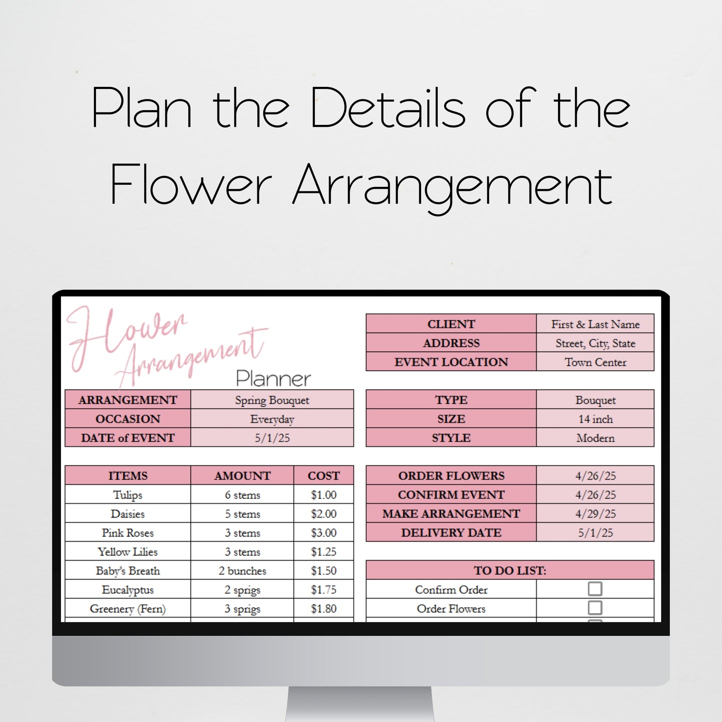 Florist Business Planner Template Bundle Google Sheet and Excel Spreadsheet