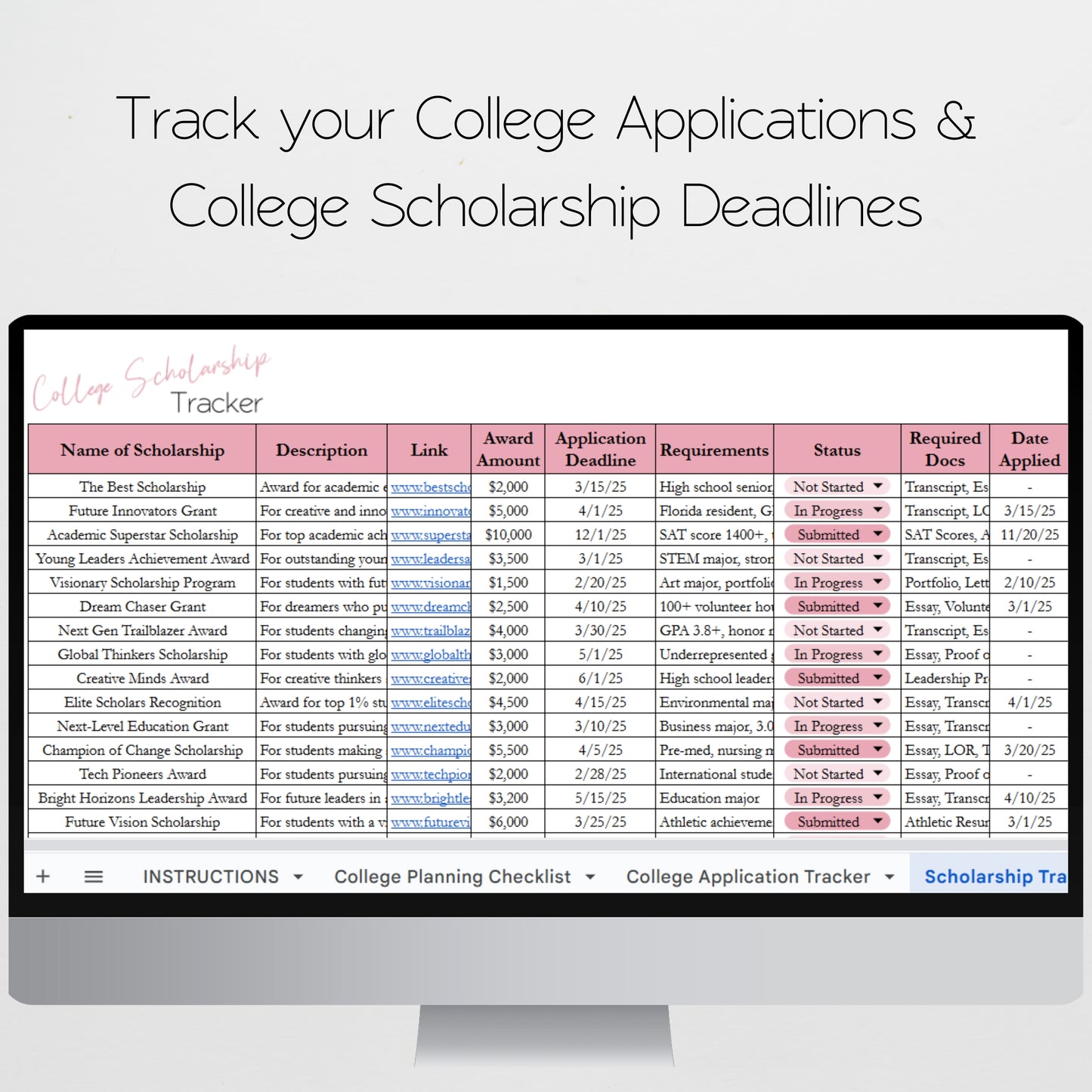 College Planner Template for Google Sheets and Excel Spreadsheet