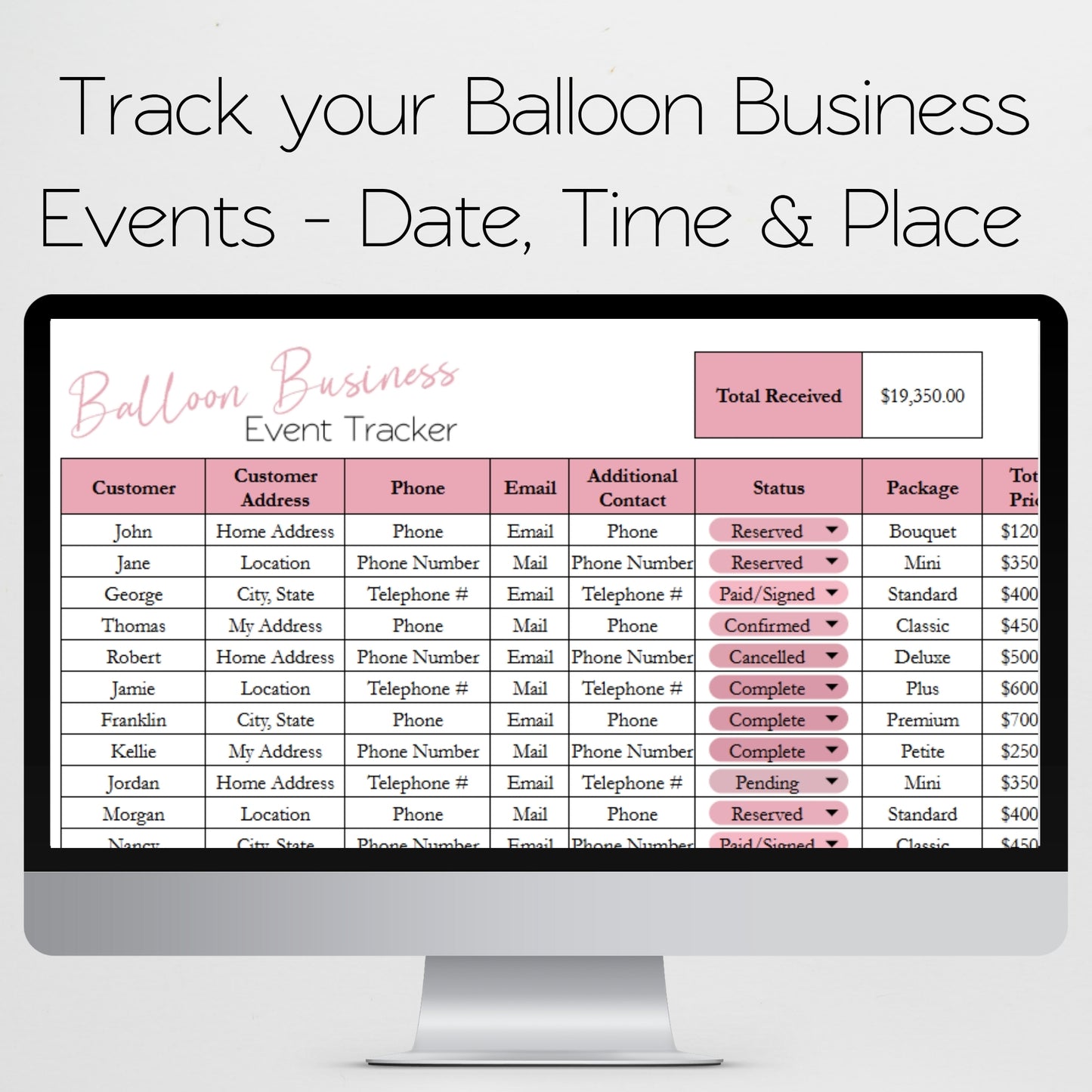Balloon Party Planner Template - Business Event Tracker for Google Sheets and Excel Spreadsheet
