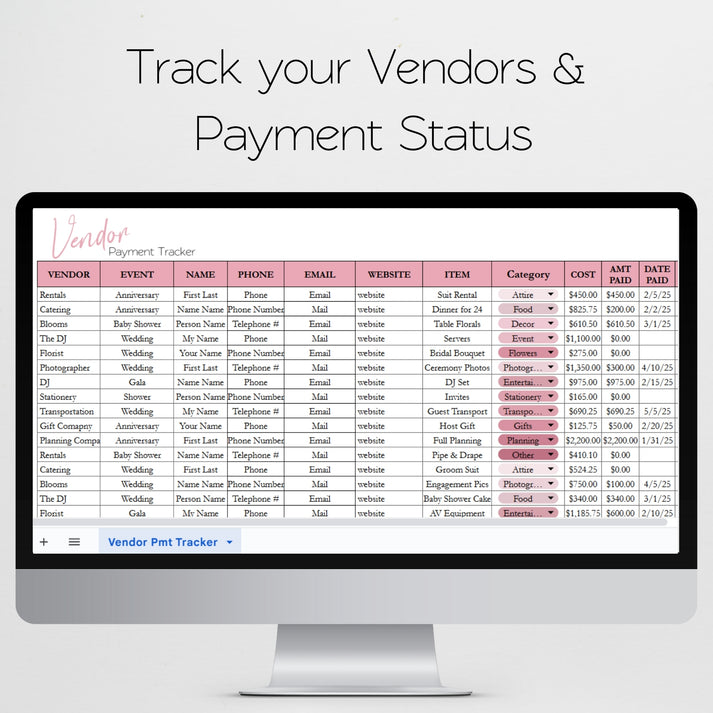 Vendor Payment Tracker Template for Google Sheets and Excel Spreadshee ...