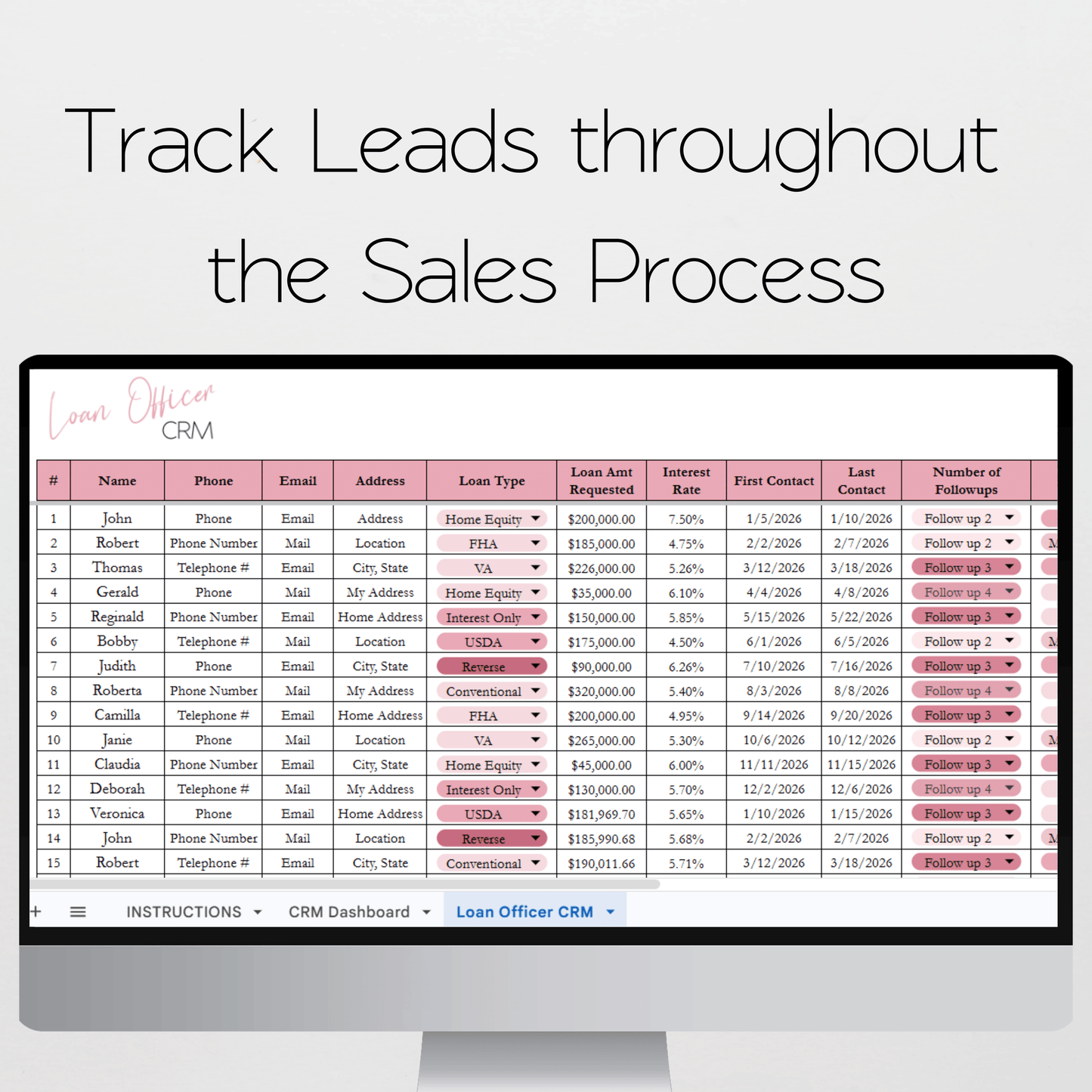 Loan Officer CRM Lead Tracker Template Google Sheets and Excel Spreadsheet
