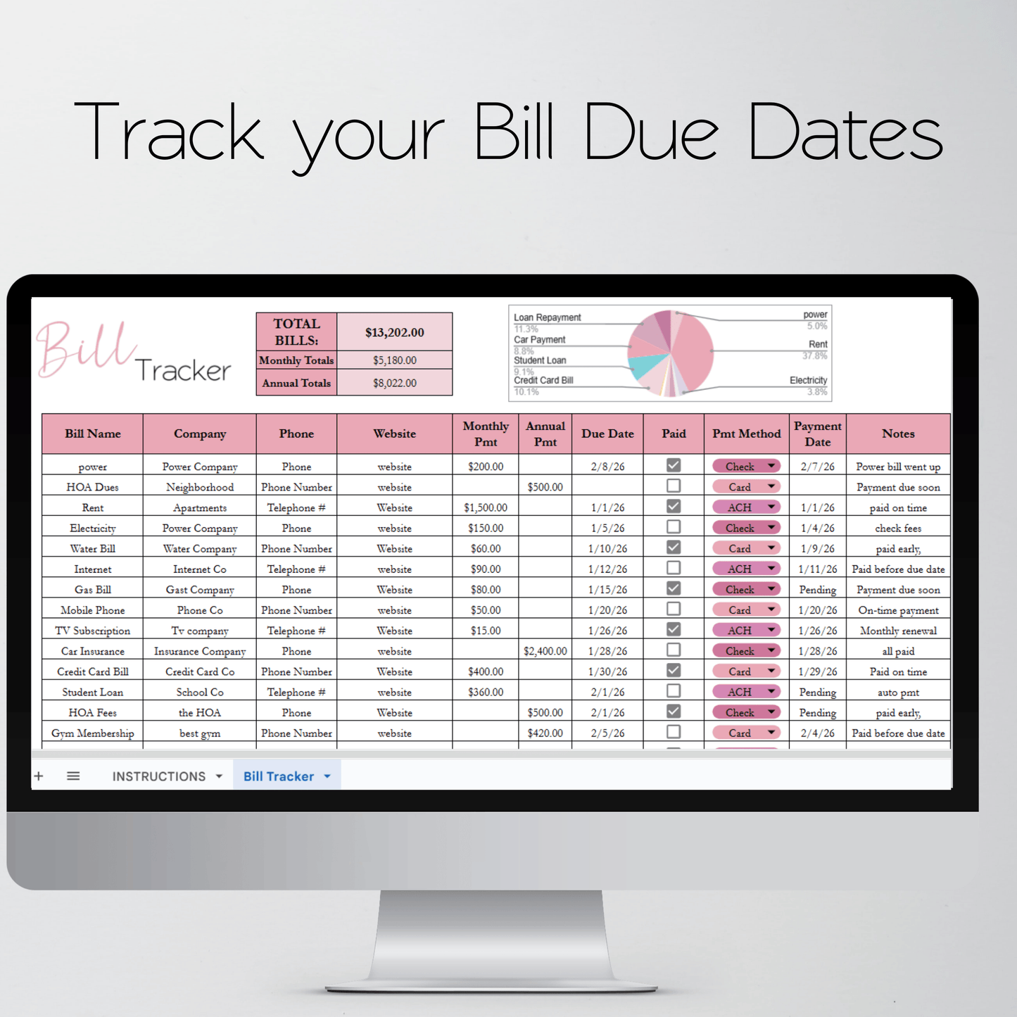 Bill Tracker Template Google Sheets and Excel Spreadsheet
