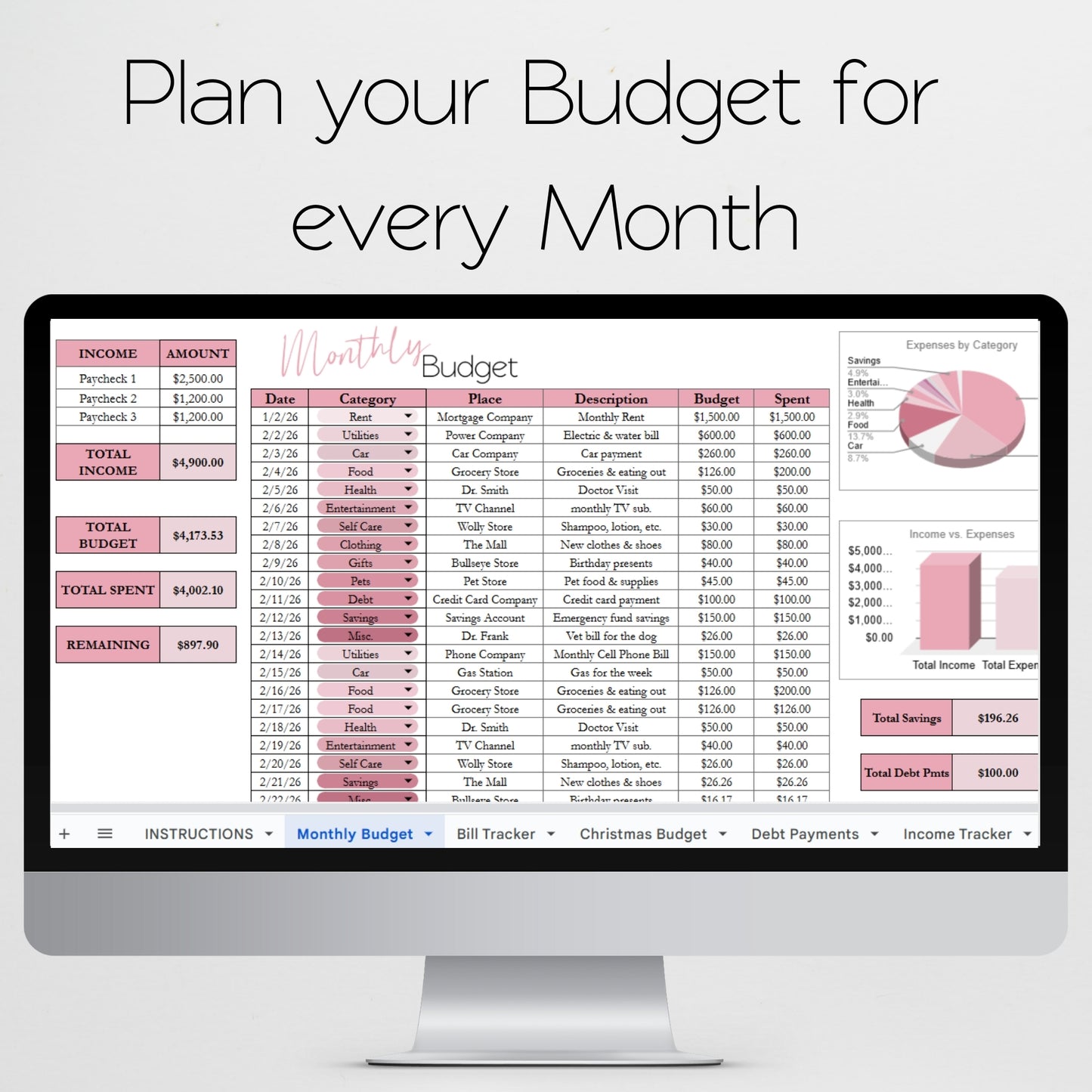 Monthly Budget Template Google Sheets and Excel Spreadsheet