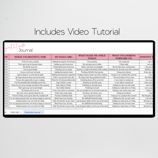 Gratitude Journal Google Sheet and Excel Spreadsheet