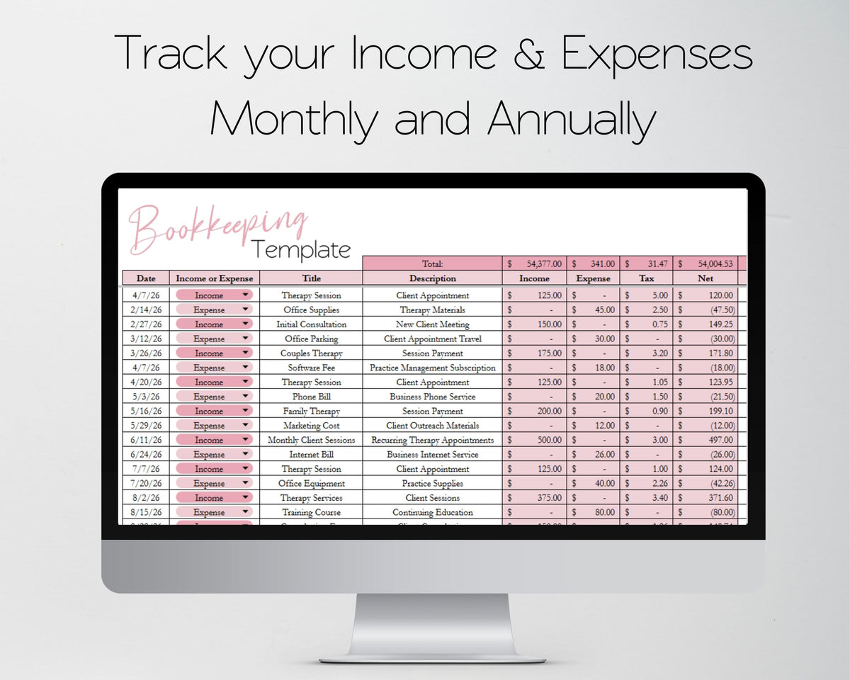 Therapist Business Planner Spreadsheet Bundle | Client Tracker, Bookkeeping & Practice Management Templates | Google Sheets & Excel