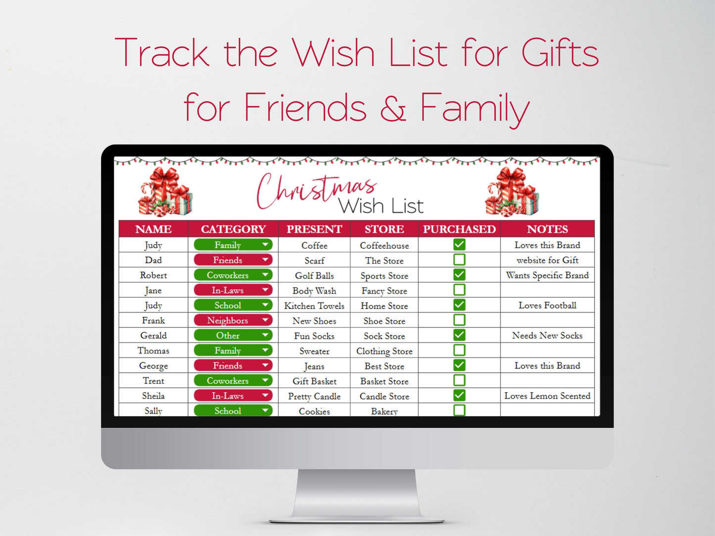 Christmas Wish List Template Google Sheets and Excel Spreadsheet