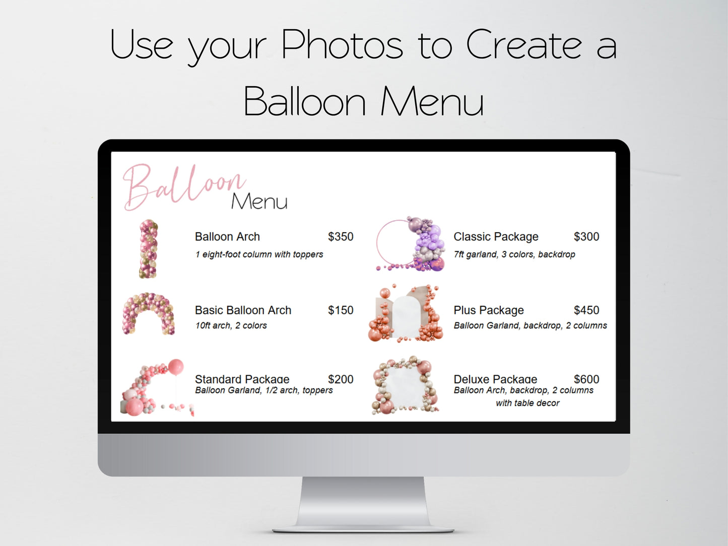 Balloon Menu Template - Google Sheets and Excel Spreadsheet