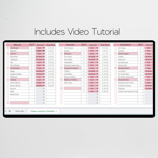 Freezer Inventory Google Sheet and Excel Spreadsheet