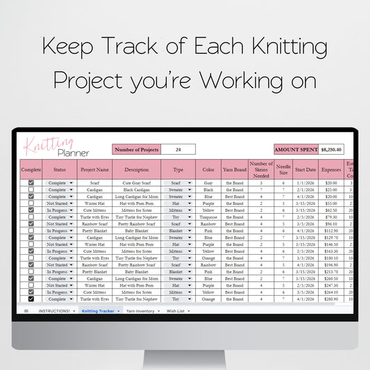 Knitting Planner Google Sheet and Excel Spreadsheets