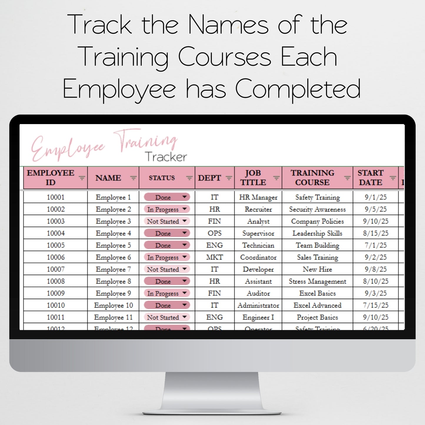 Employee Training Tracker Template for Google Sheets and Excel Spreadsheet