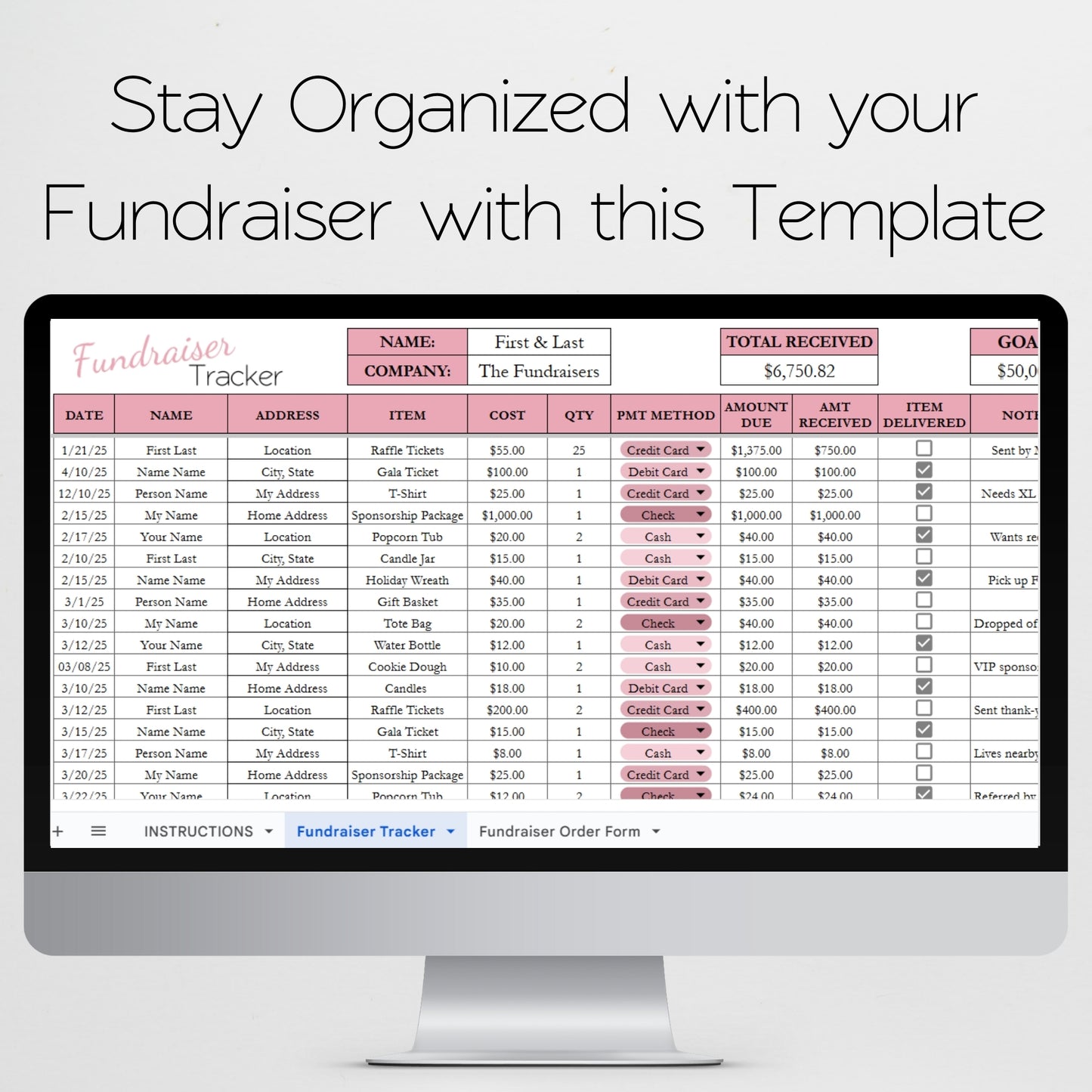 Fundraiser Tracker Template Google Sheets and Excel Spreadsheet