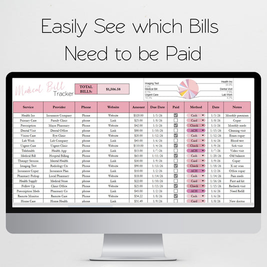 Medical Bill Tracker & Expense Log | Healthcare Payment Organizer Template for Google Sheets & Excel