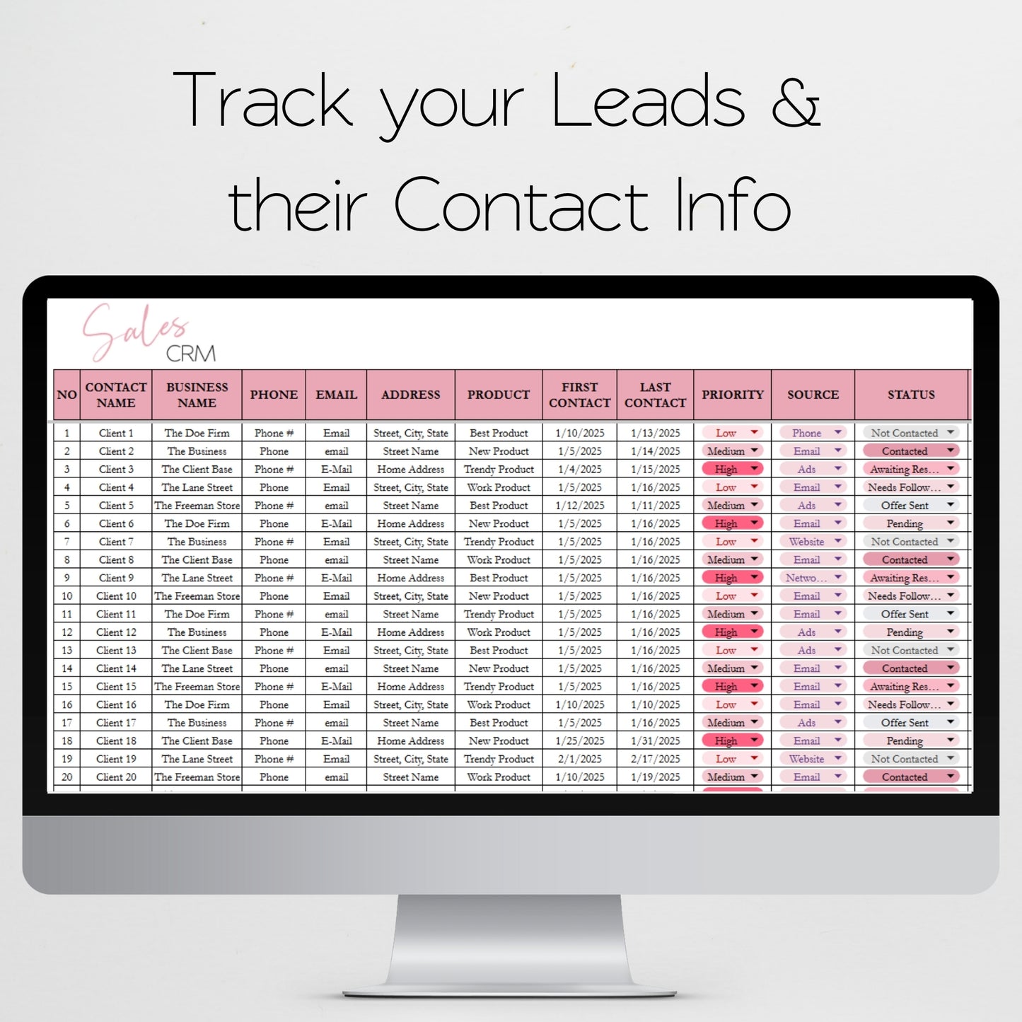 Sales CRM Template Google Sheets Excel Spreadsheet