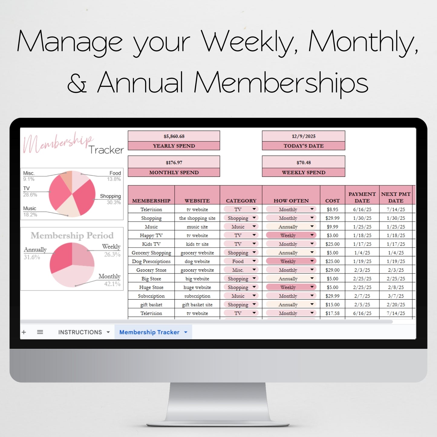 Membership Tracker Template Google Sheet and Excel Spreadsheet