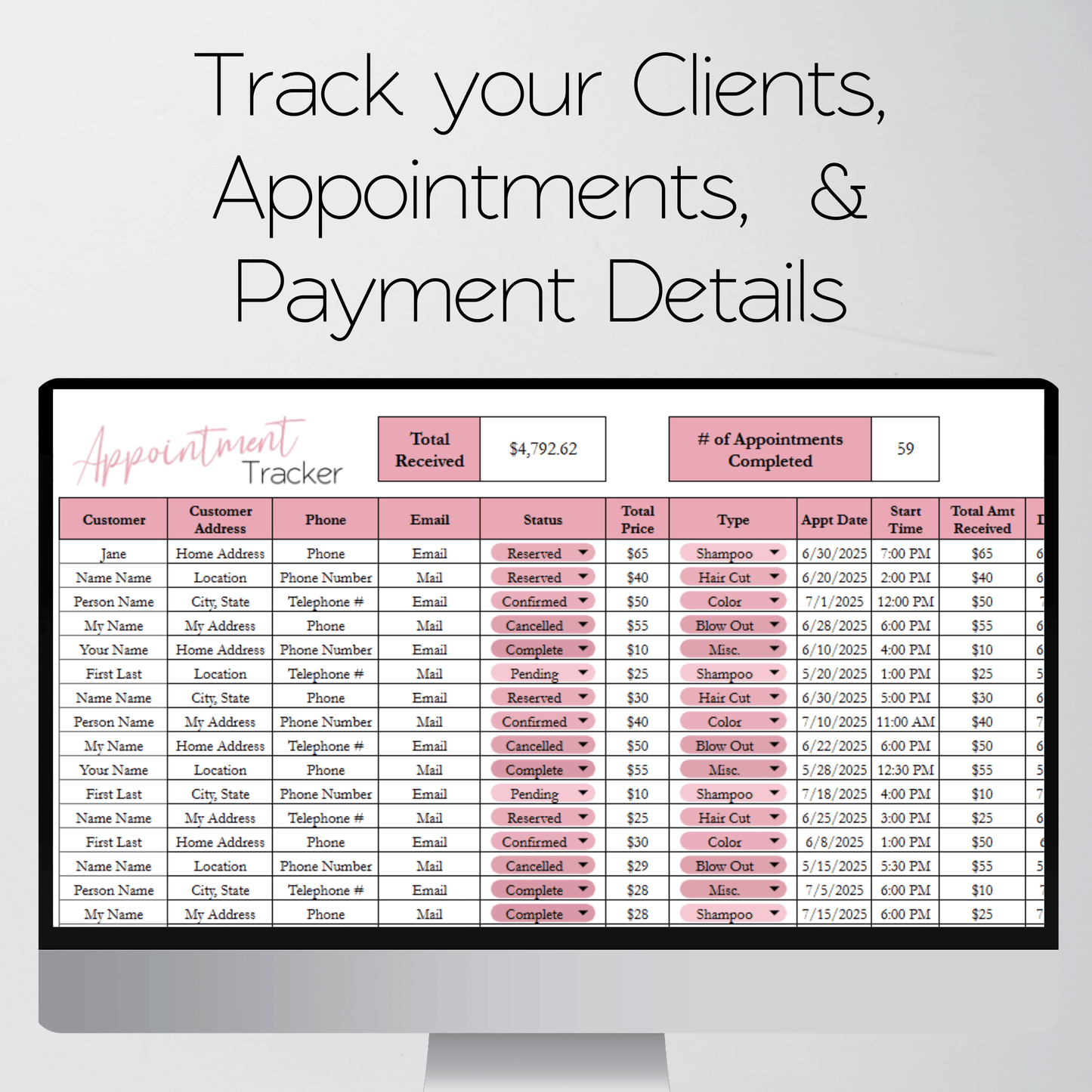 Hair Salon Business Bundle Template Google Sheets Excel Spreadsheet