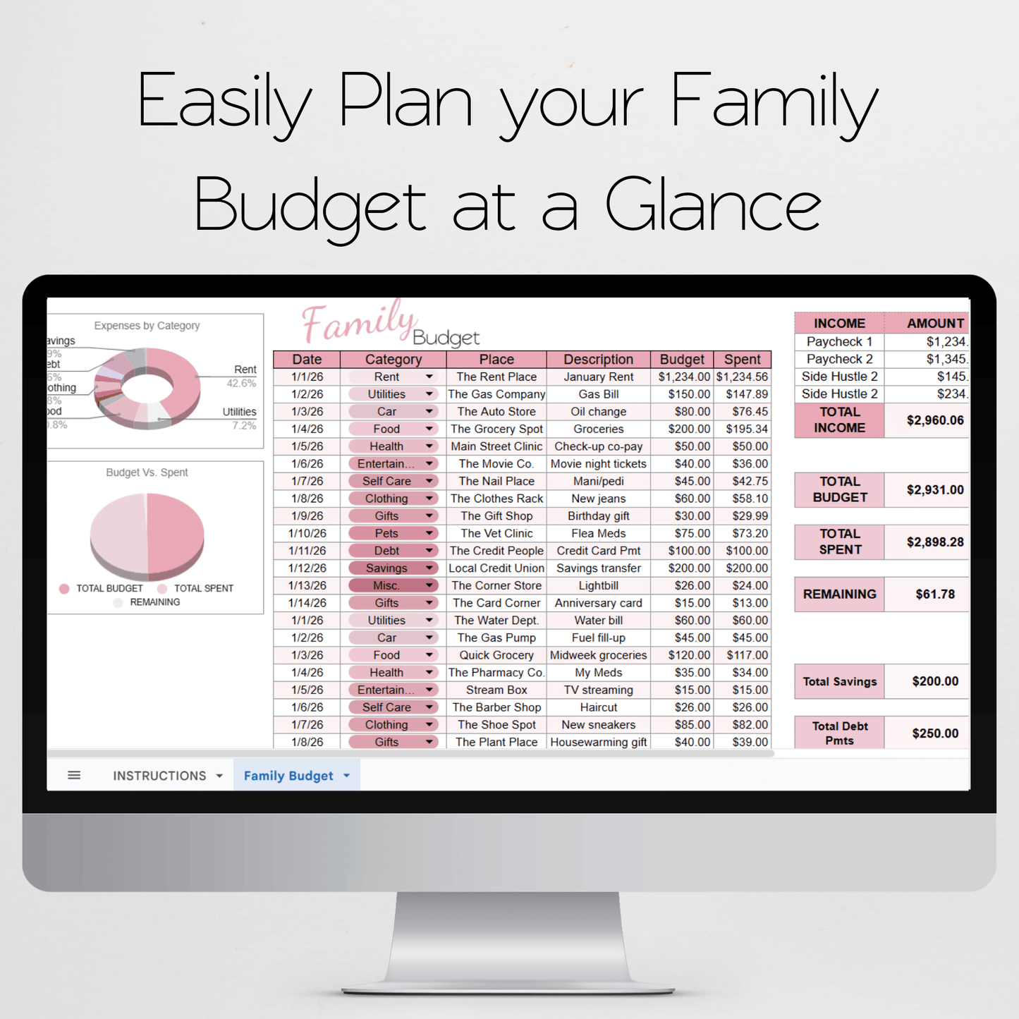 Family Budget Template Google Sheets and Excel Spreadsheet
