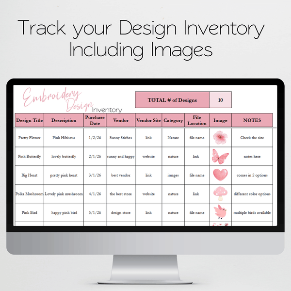 Embroidery Design Inventory Tracker Google Sheets Template and Excel S – Savvy and Thriving