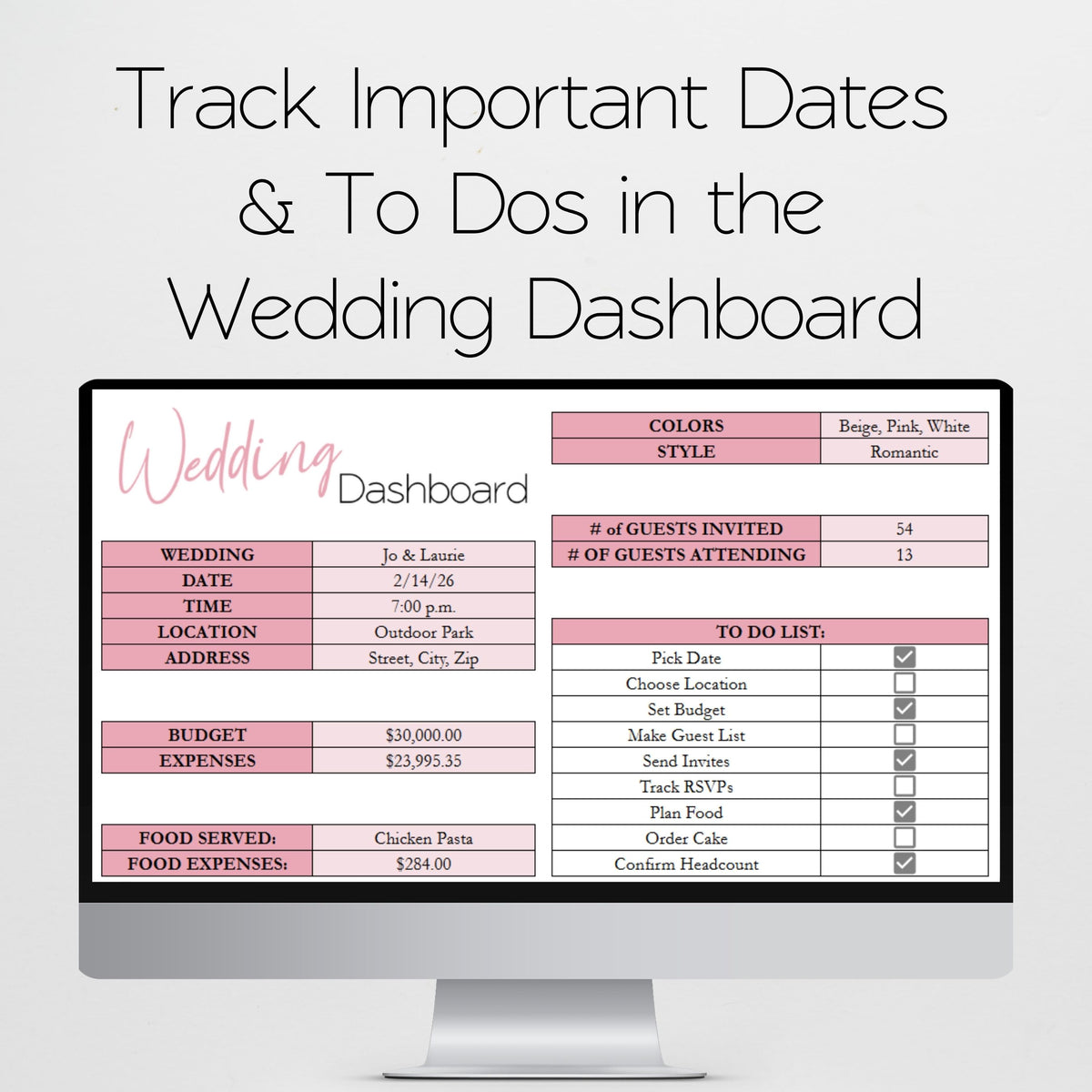 Wedding Planner Spreadsheet Template Google Sheets and Excel | Digital Wedding Organizer Brides & Wedding Coordinators