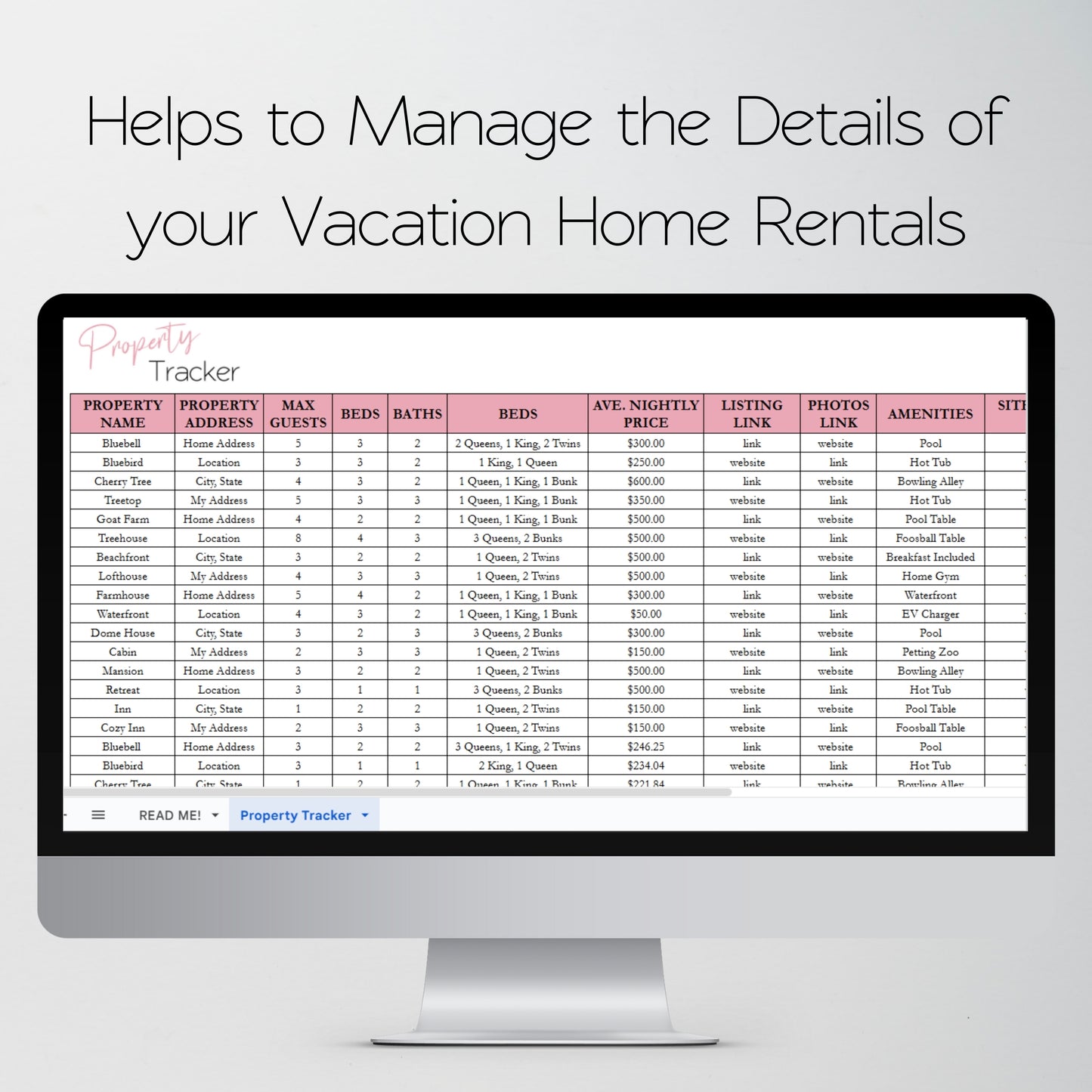 Airbnb Property Tracker Template Google Sheets Excel Spreadsheet