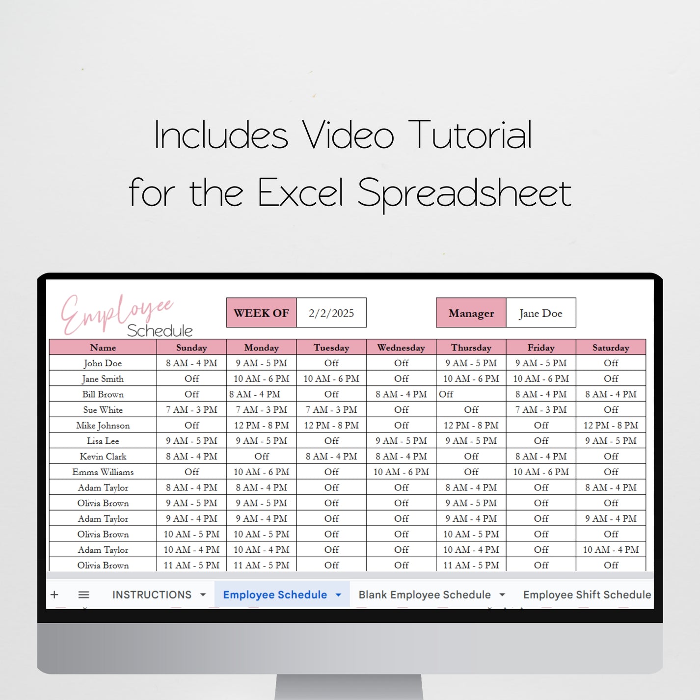 Employee Schedule Template Excel Spreadsheet and Google Sheet Savvy