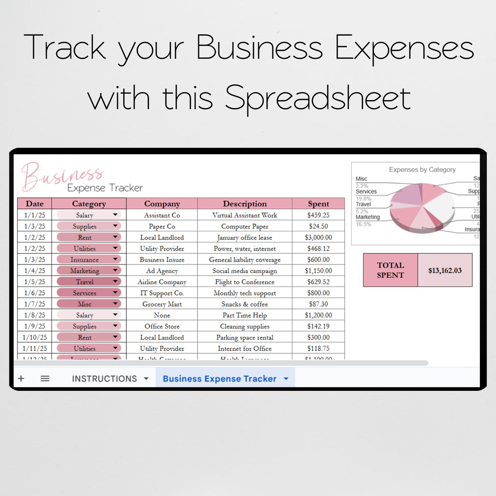 Business Expense Tracker Spreadsheet Template Google Sheets and Excel ...
