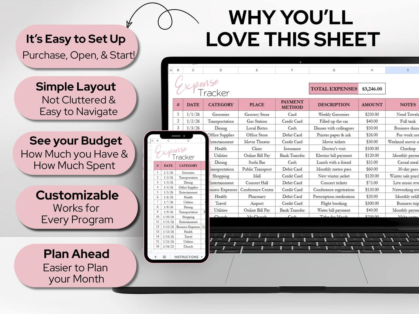 Budget Template Google Sheets & Excel – Spreadsheet Bundle for Weekly & Monthly Budgeting, Track Bills, Expenses, Savings & Debt in One Simple Sheet