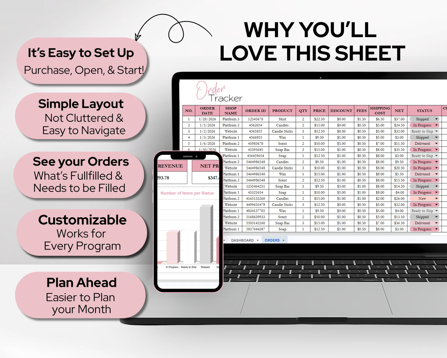 Order Tracker Spreadsheet Template | Track Sales, Customers, Shipping & Profit |  Google Sheets & Excel