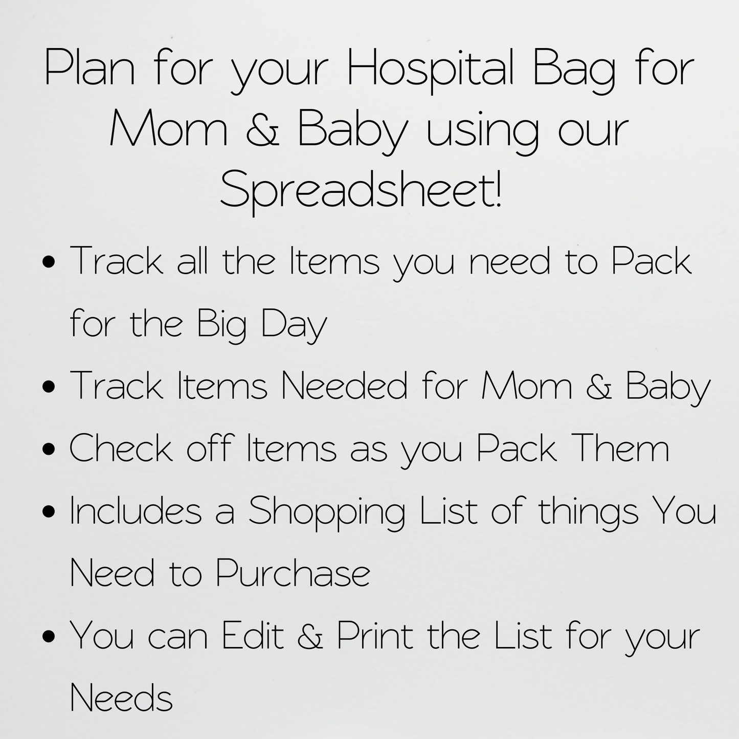 Hospital Bag Checklist Spreadsheet Template Google Sheets and Excel Spreadsheet