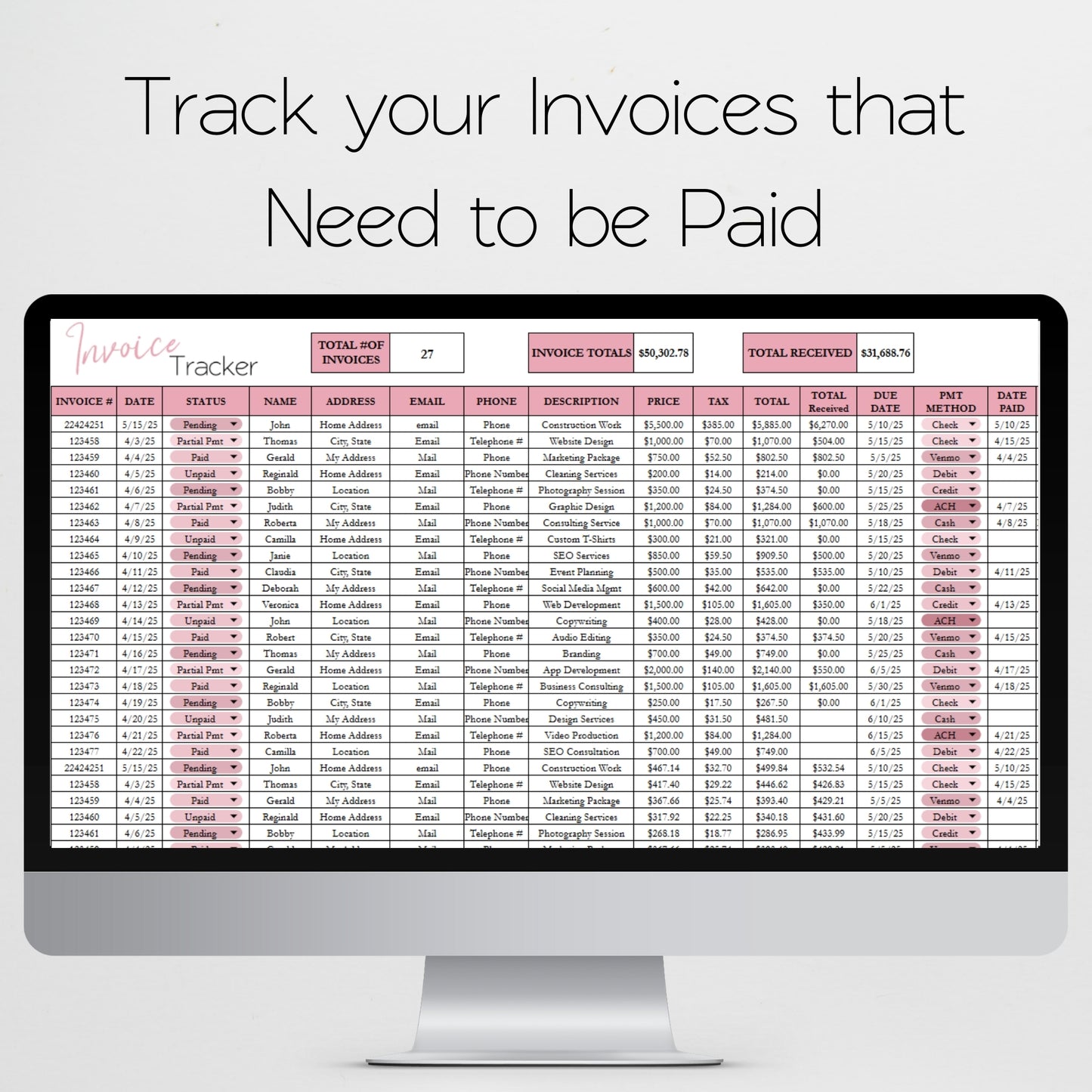 Invoice Tracker Template Google Sheets and Excel Spreadsheet