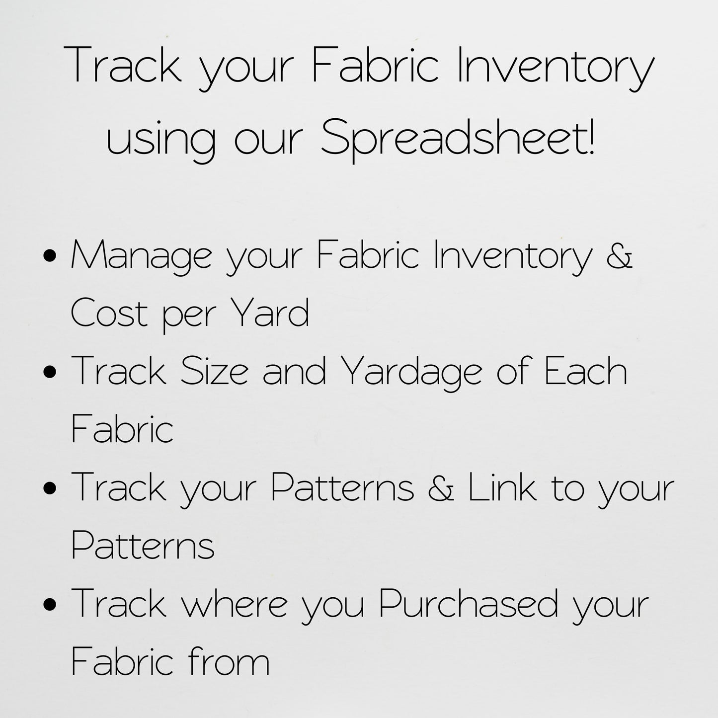 Fabric Inventory Tracker Google Sheet and Excel Spreadsheet