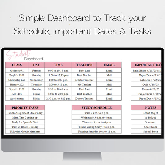 Student Planner Template Google Sheets and Excel Spreadsheet