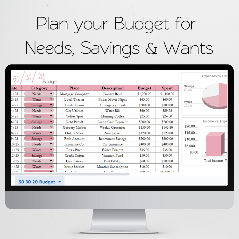 50 30 20 Budget Spreadsheet Template Google Sheets and Excel Spreadshe ...