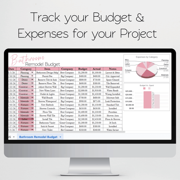 Bathroom Remodel Budget Spreadsheet Template Google Sheets and Excel S ...