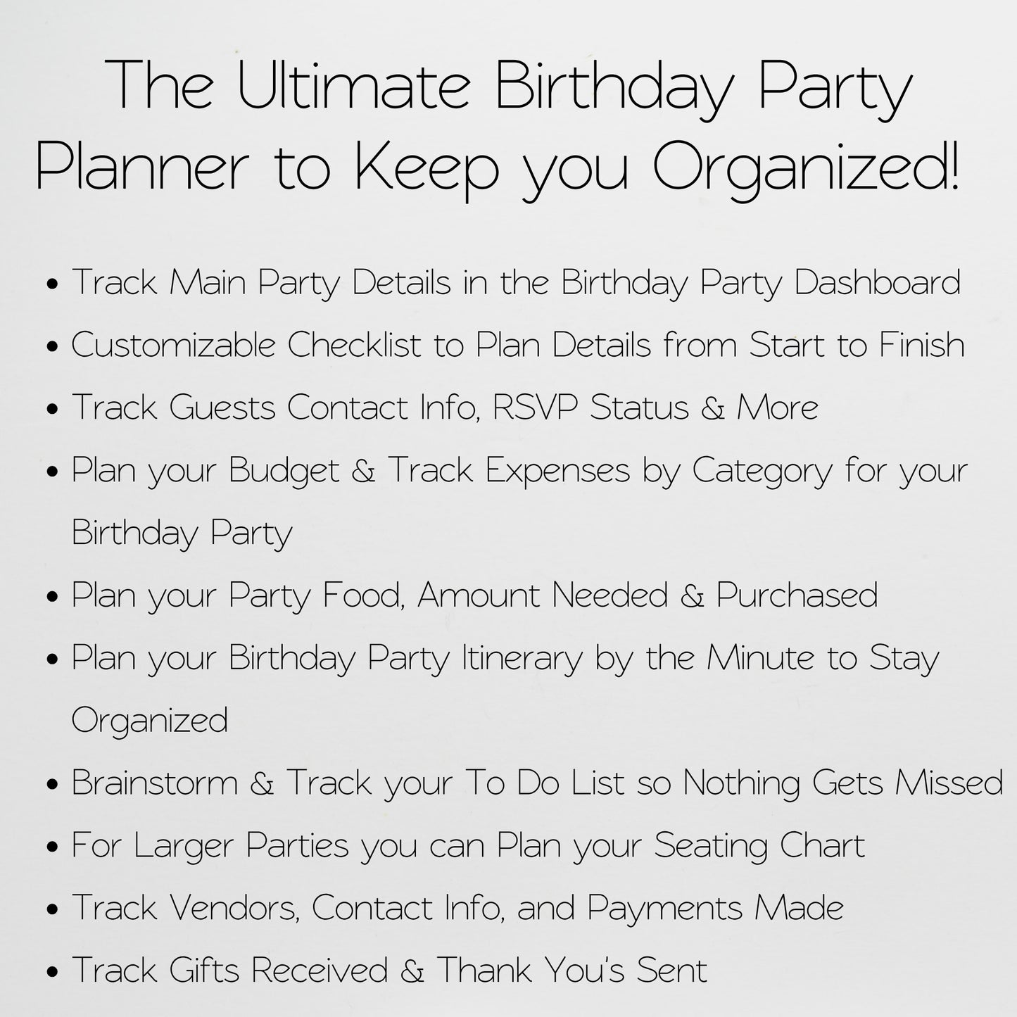 Birthday Party Planner Template Google Sheets and Excel Spreadsheet - Editable Organizer, Itinerary, Budget, Guest List,