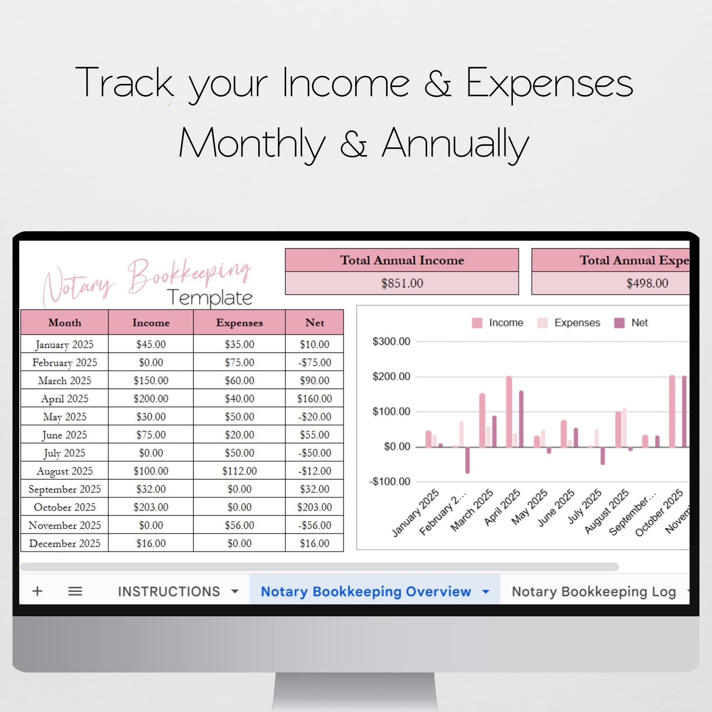 Notary Bookkeeping Template Google Sheets and Excel Spreadsheet