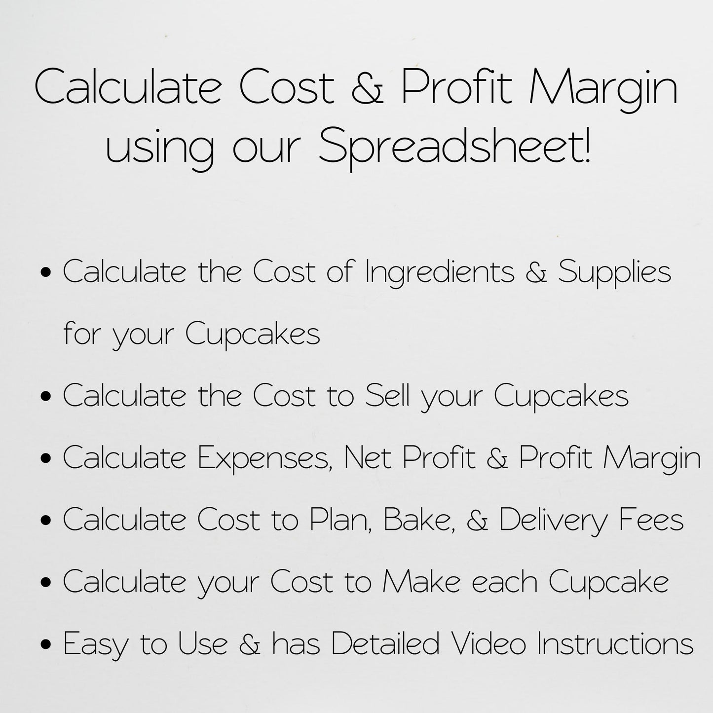 Cupcake Calculator Template Google Sheets and Excel Spreadsheet Template for Cupcake Business Pricing, Cost, and Profit Margin
