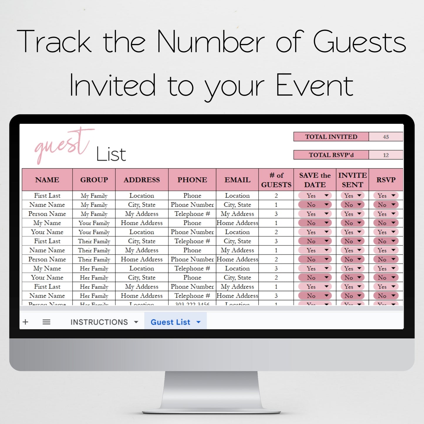Guest List Template Google Sheets and Excel Spreadsheet
