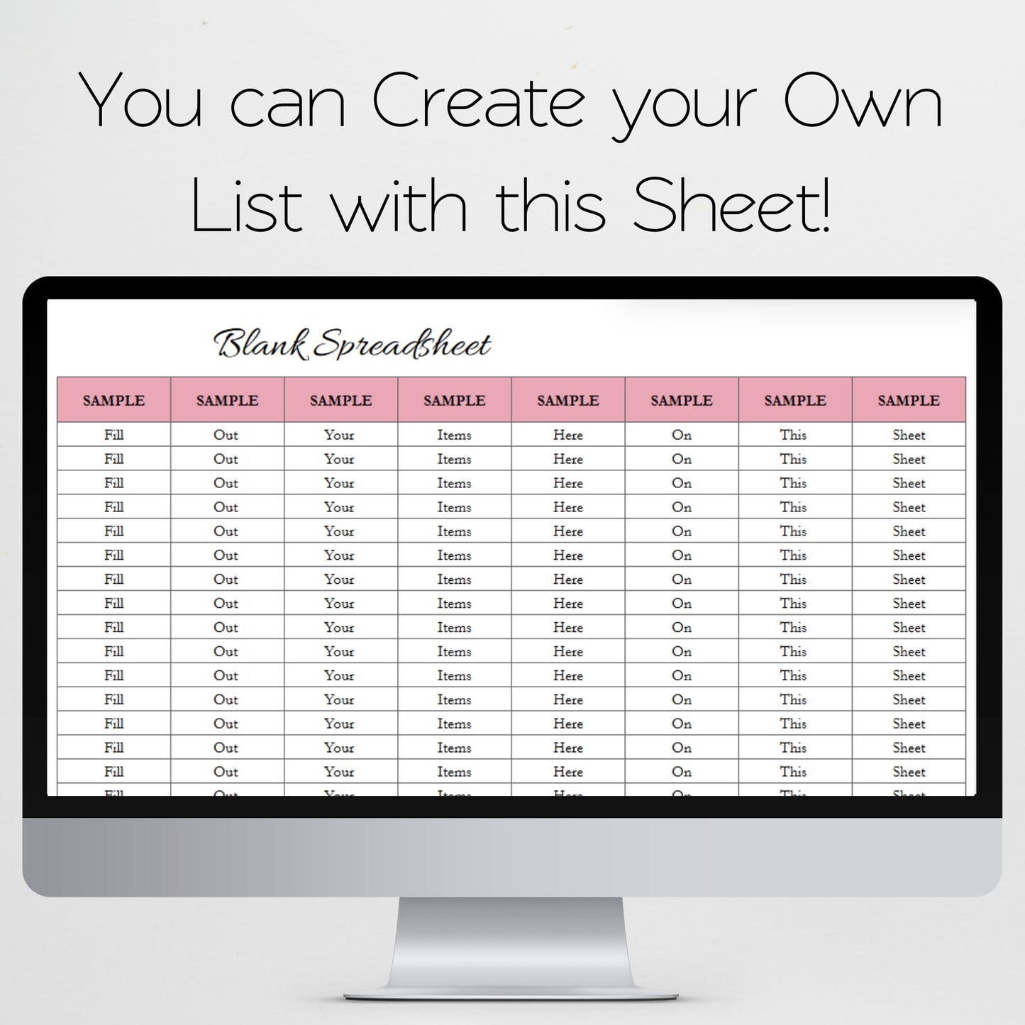 Blank Spreadsheet Template Google Sheets and Excel Spreadsheet - Easy to Customize for Your Information