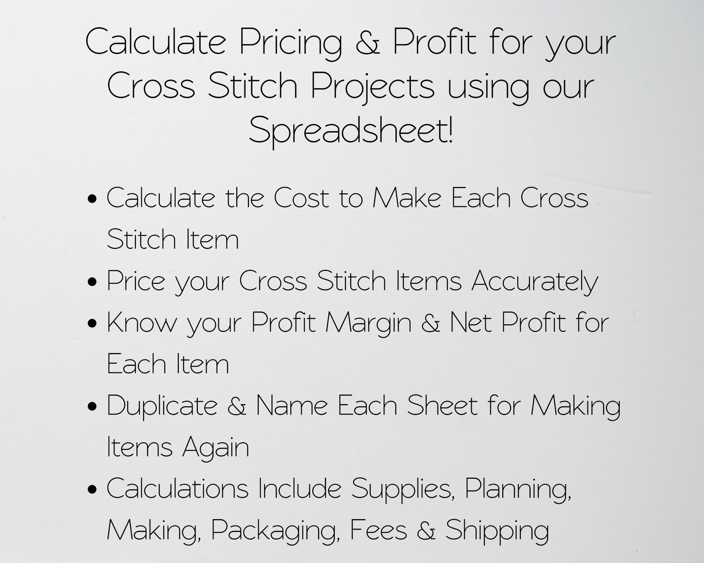 Cross Stitch Pricing Calculator Google Sheets and Excel | Handmade Cost Spreadsheet & Profit Margin Template