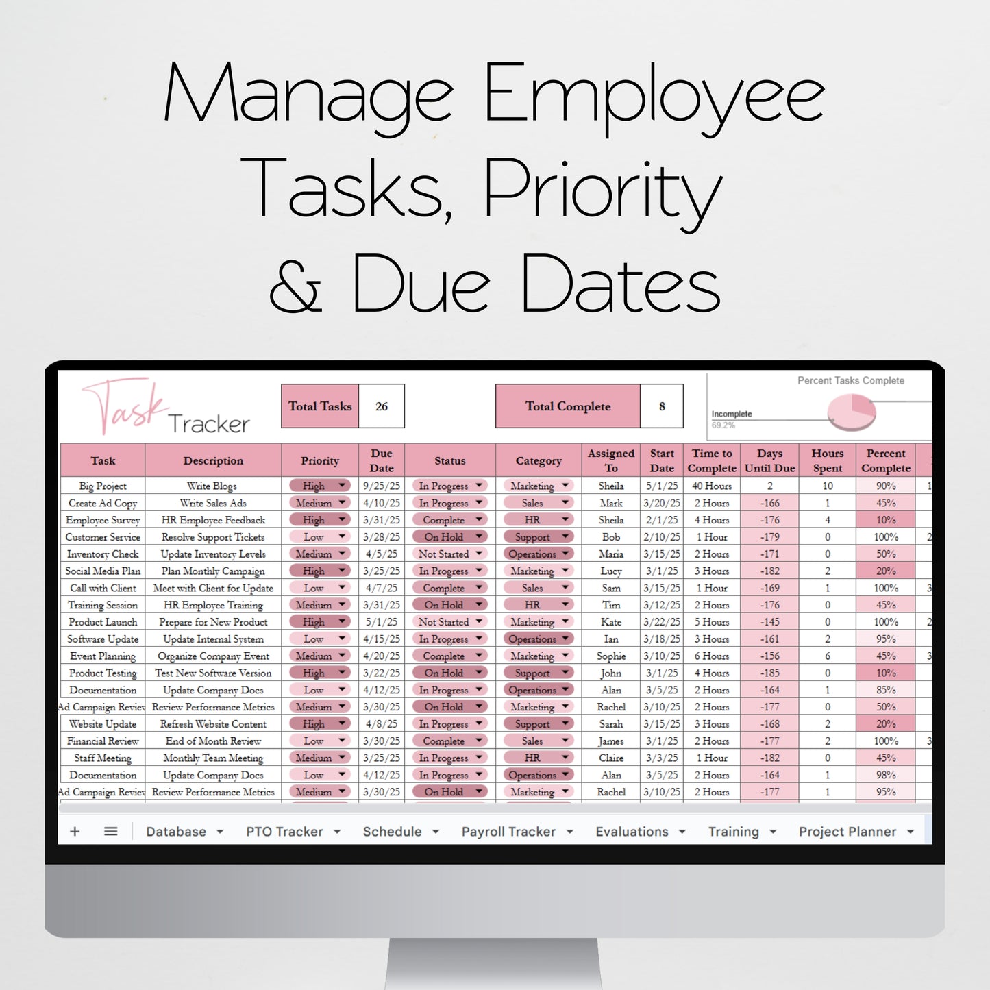 Employee Management Template Planner for Small Business Google Sheet and Excel Spreadsheet Bundle