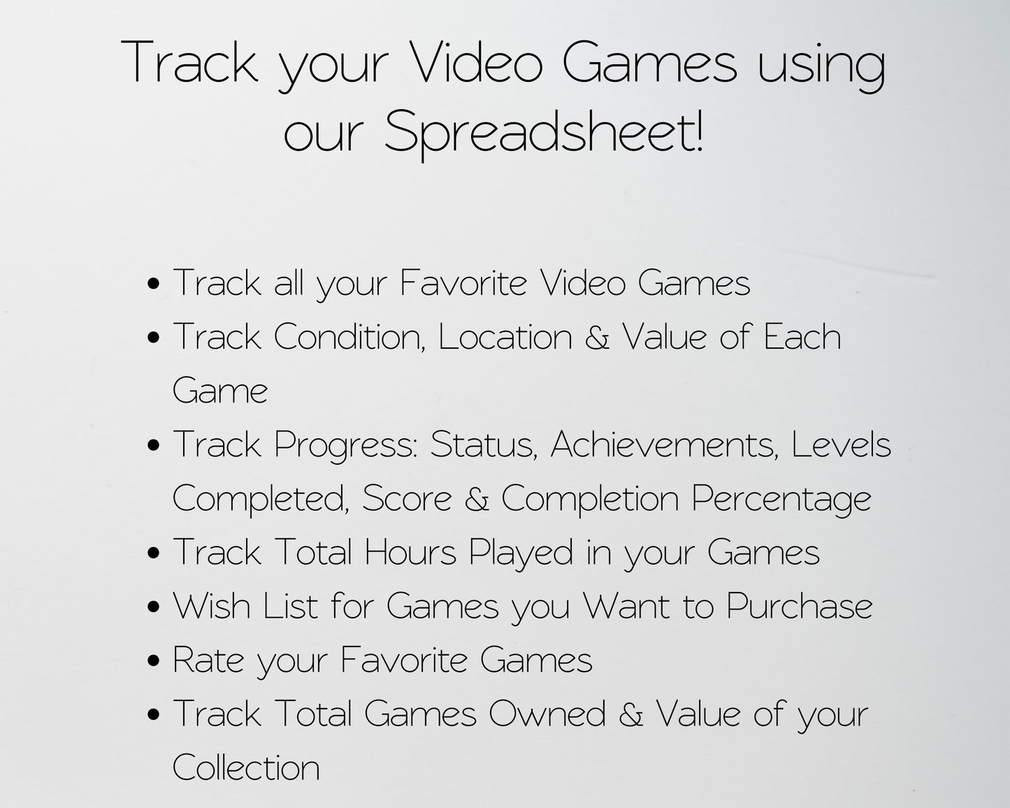 Video Game Tracker Spreadsheet Google Sheets and Excel Template - Progress, Collection, Backlog