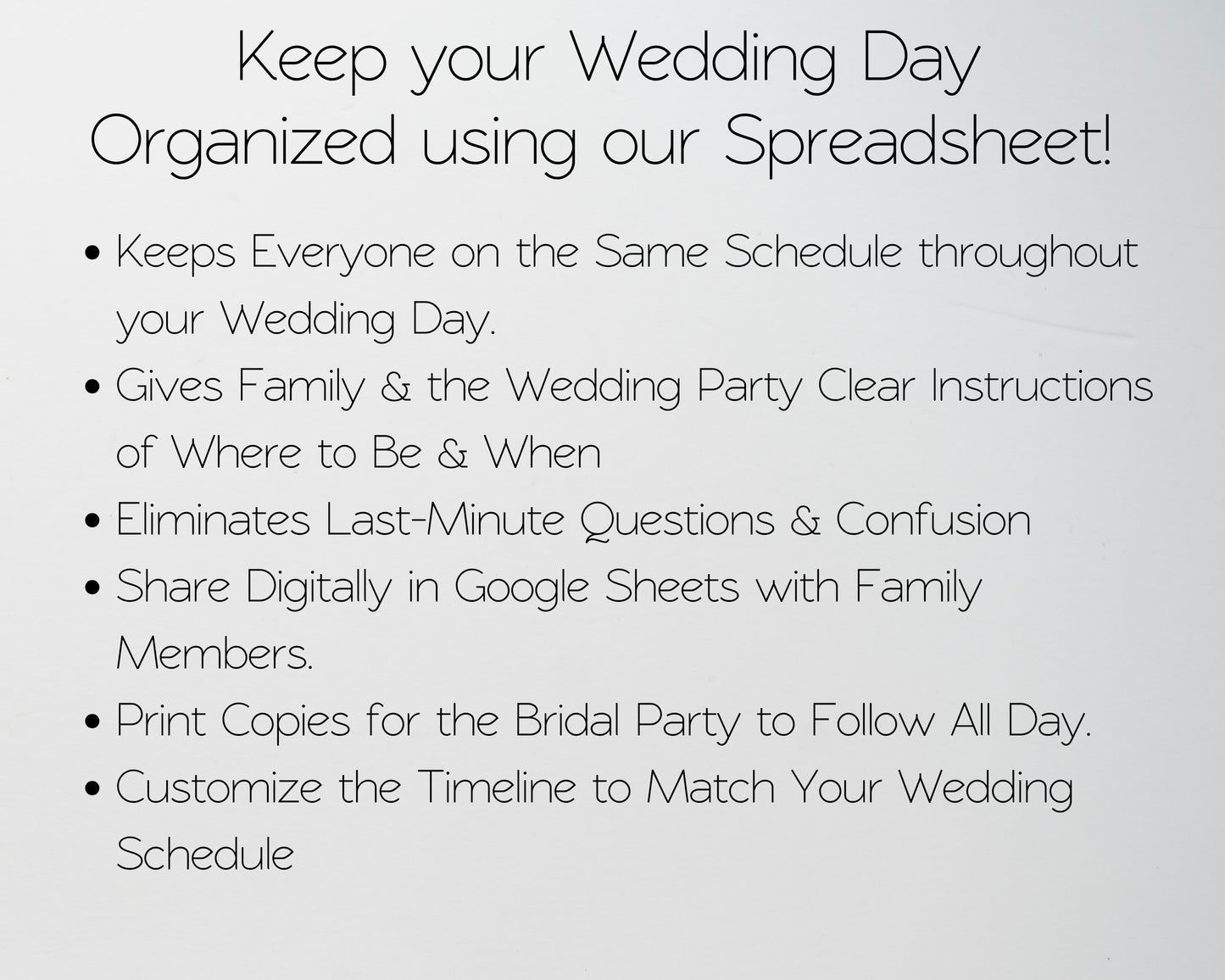Wedding Itinerary Template | Wedding Day Timeline Spreadsheet | Google Sheets & Excel